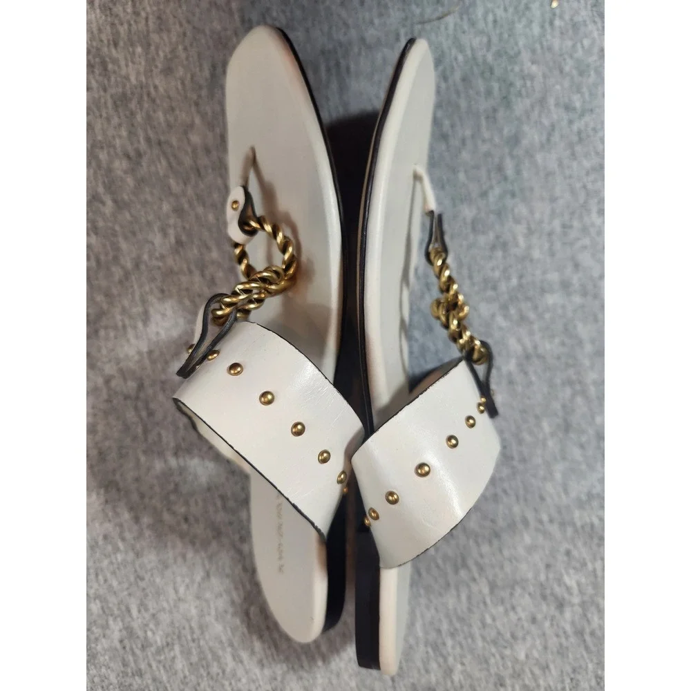Tory Burch vtg White Leather Studded Chain Link Thong Sandals 7M 8913 B22